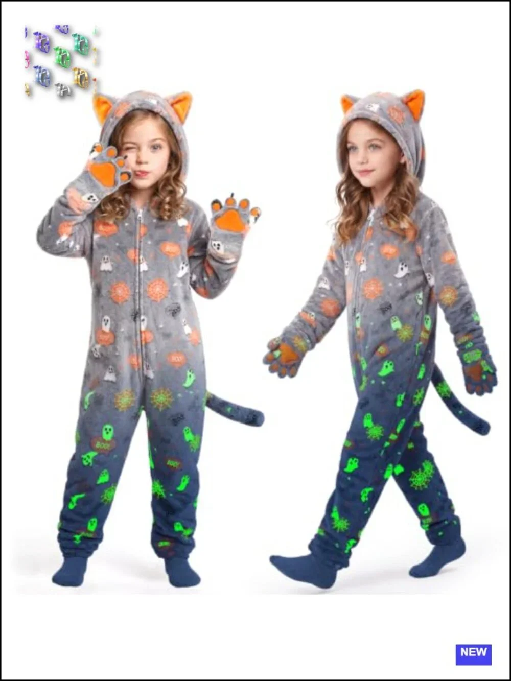 Joycover Girls Glow in the Dark Cat Onesie Fleece Jumpsuit Costume